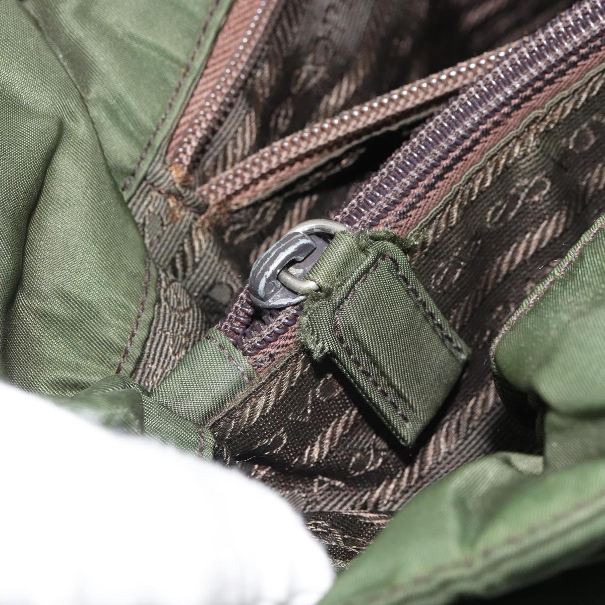 PRADA Hand Bag Nylon Khaki Silver Auth BA9697