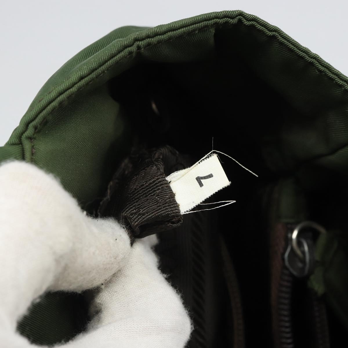 PRADA Hand Bag Nylon Khaki Silver Auth BA9697