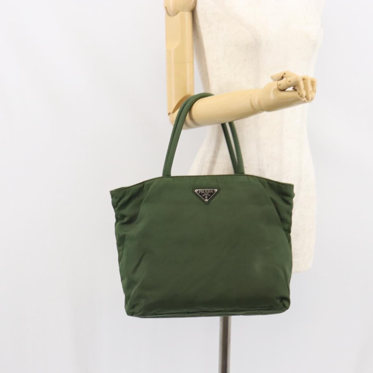 PRADA Hand Bag Nylon Khaki Silver Auth BA9697