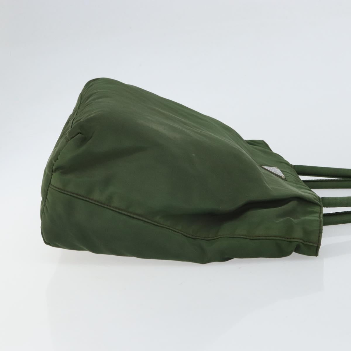 PRADA Hand Bag Nylon Khaki Silver Auth BA9697