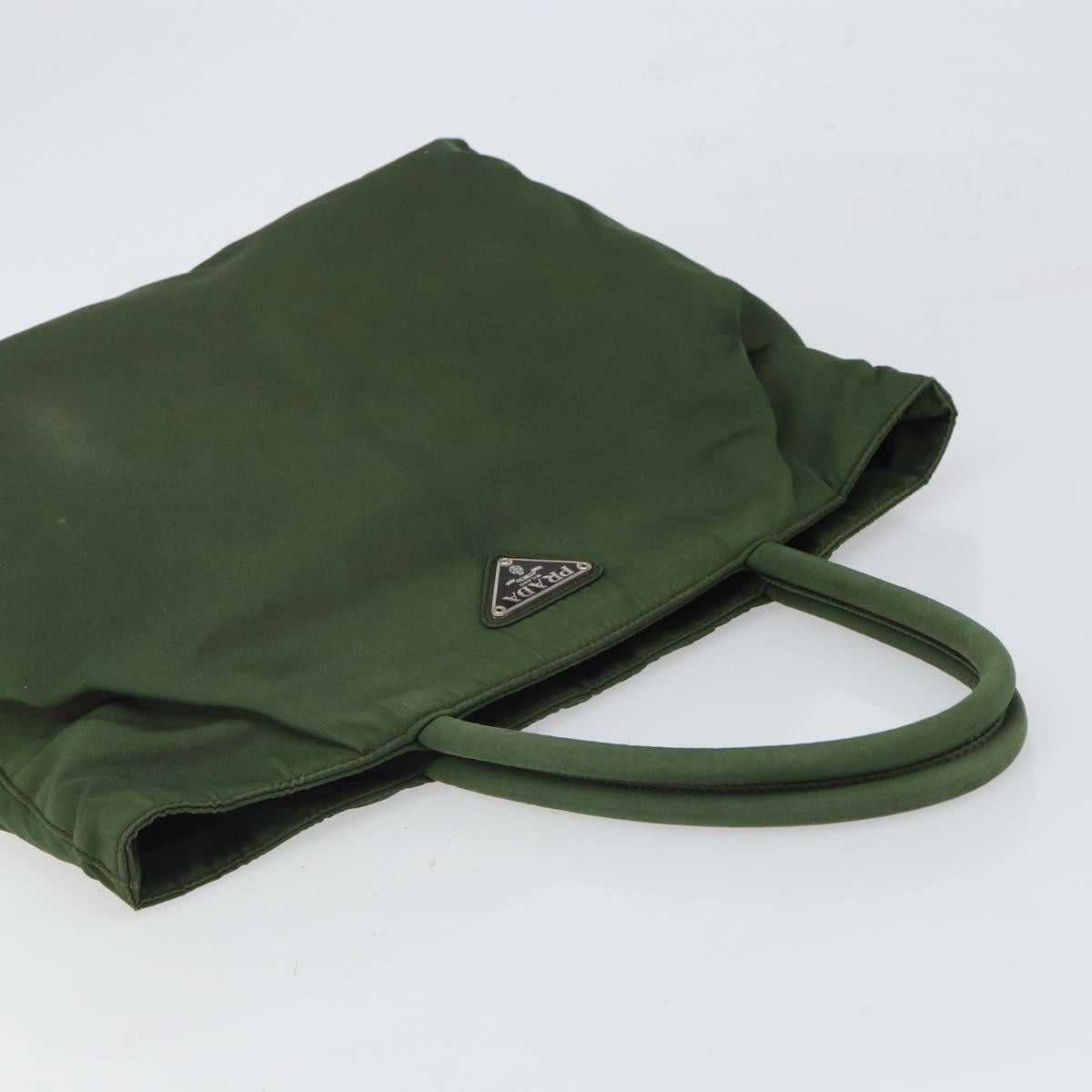 PRADA Hand Bag Nylon Khaki Silver Auth BA9697