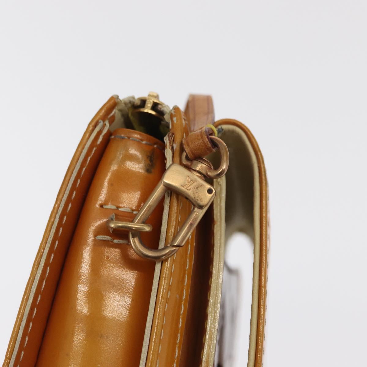 LOUIS VUITTON Monogram Vernis Motto Pouch Lime Yellow M91059 LV Auth BA9707