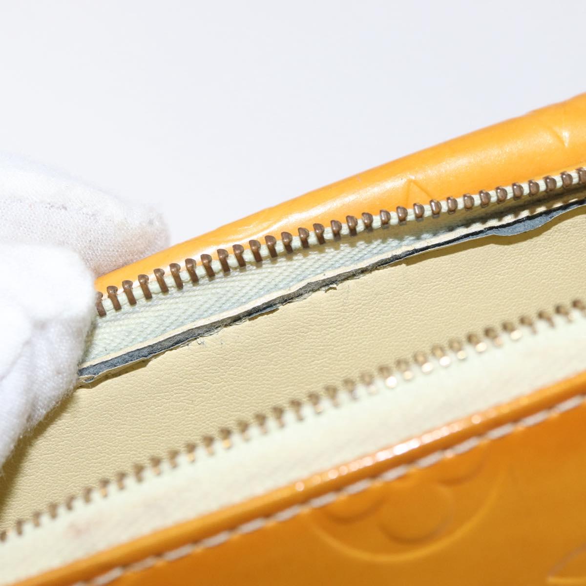 LOUIS VUITTON Monogram Vernis Motto Pouch Lime Yellow M91059 LV Auth BA9707