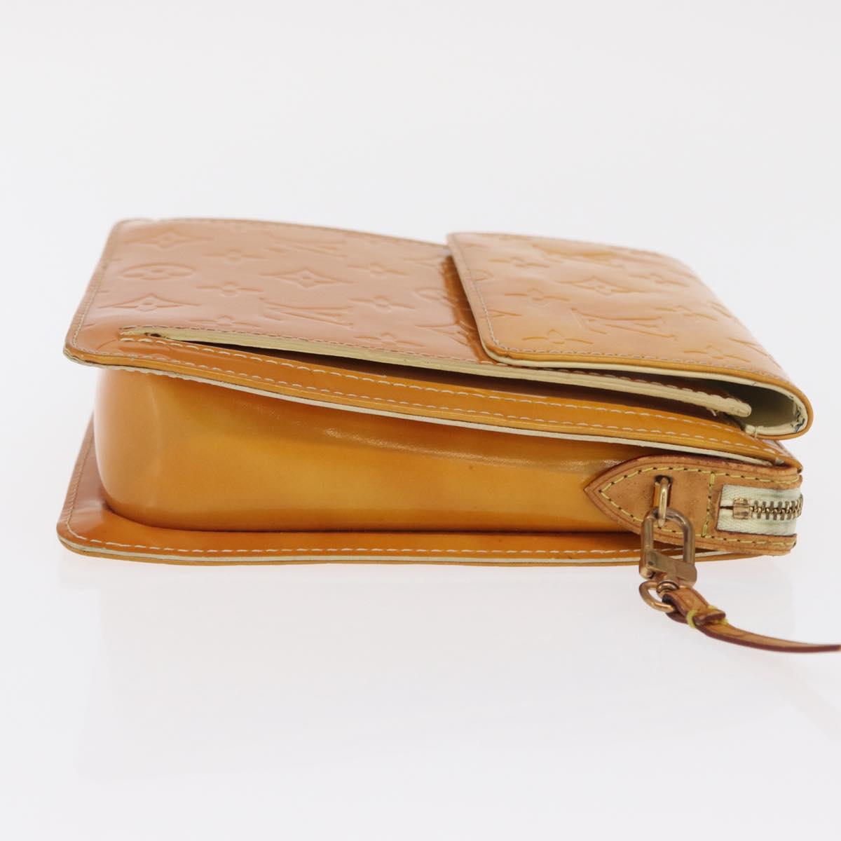 LOUIS VUITTON Monogram Vernis Motto Pouch Lime Yellow M91059 LV Auth BA9707