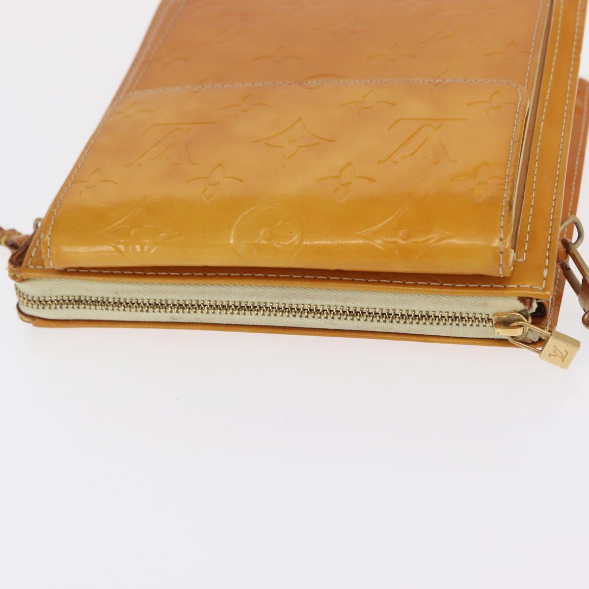 LOUIS VUITTON Monogram Vernis Motto Pouch Lime Yellow M91059 LV Auth BA9707