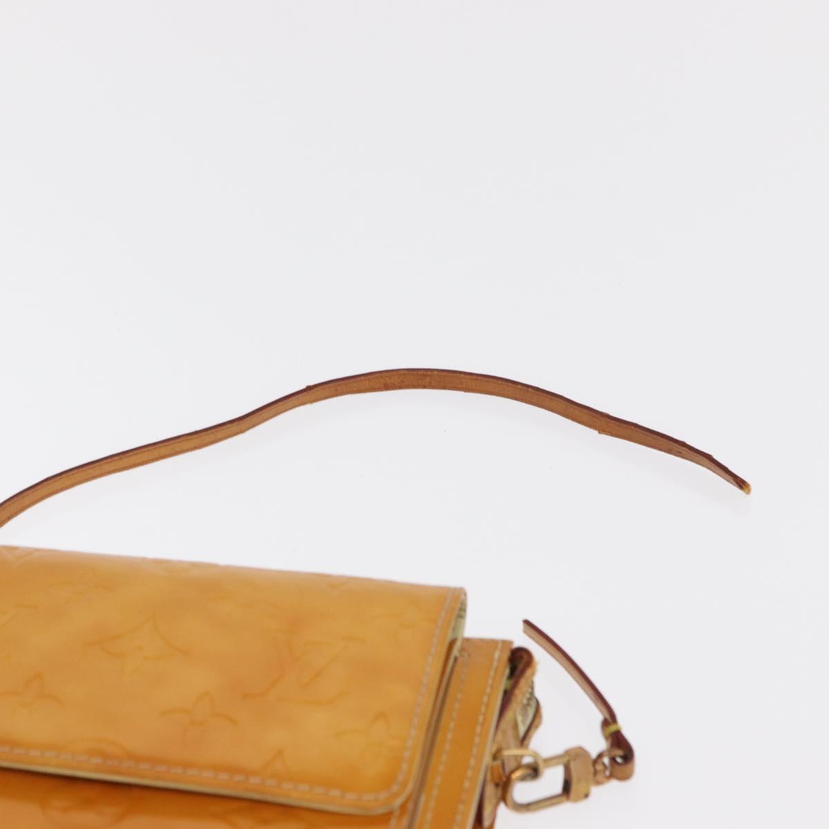 LOUIS VUITTON Monogram Vernis Motto Pouch Lime Yellow M91059 LV Auth BA9707