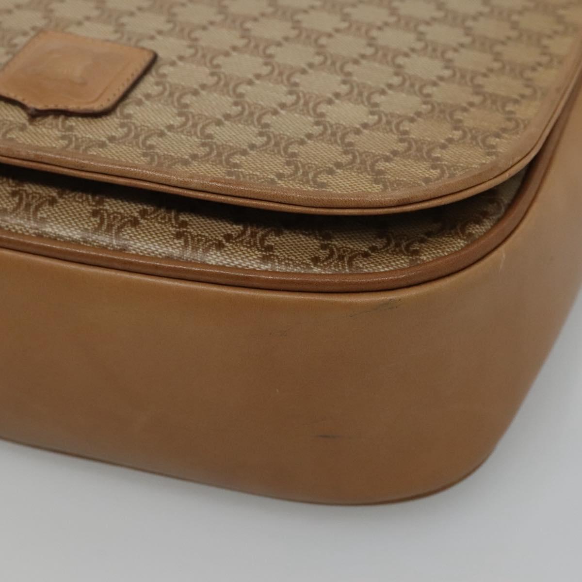 CELINE Macadam Canvas Shoulder Bag Beige Auth BA971