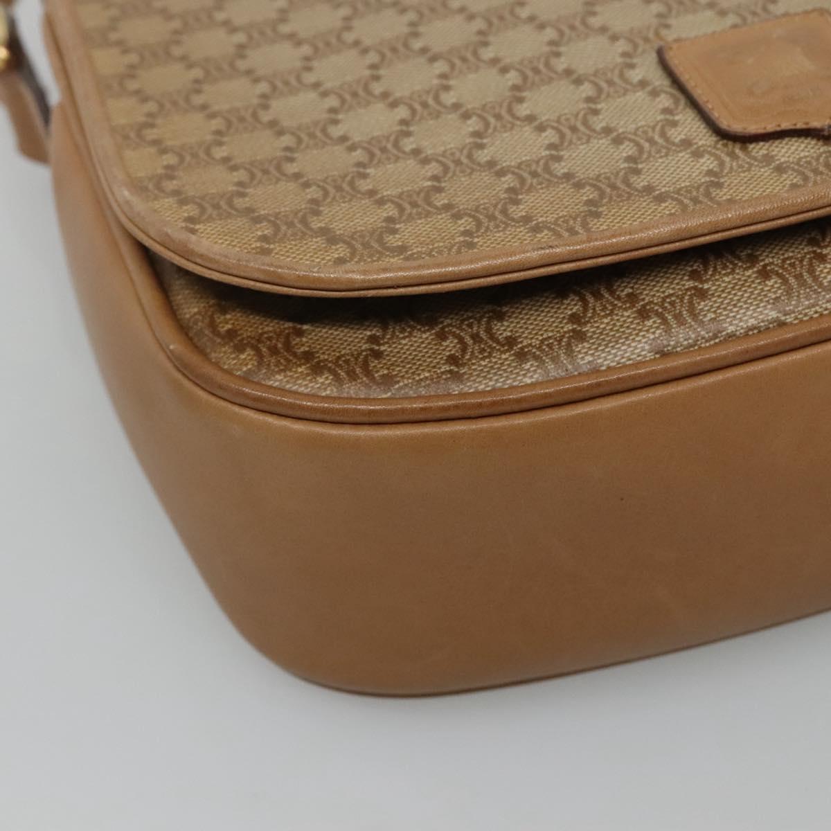 CELINE Macadam Canvas Shoulder Bag Beige Auth BA971