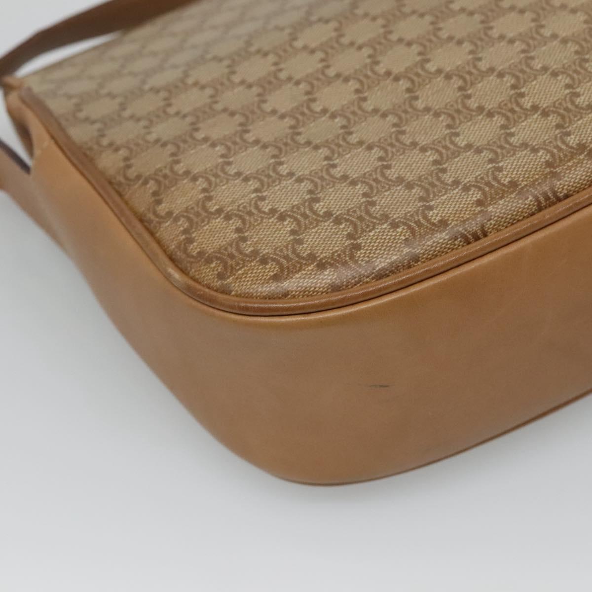 CELINE Macadam Canvas Shoulder Bag Beige Auth BA971