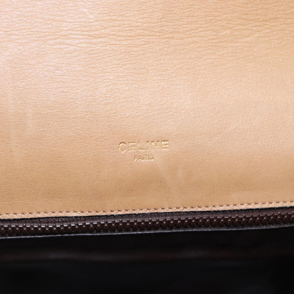 CELINE Macadam Canvas Shoulder Bag Beige Auth BA971