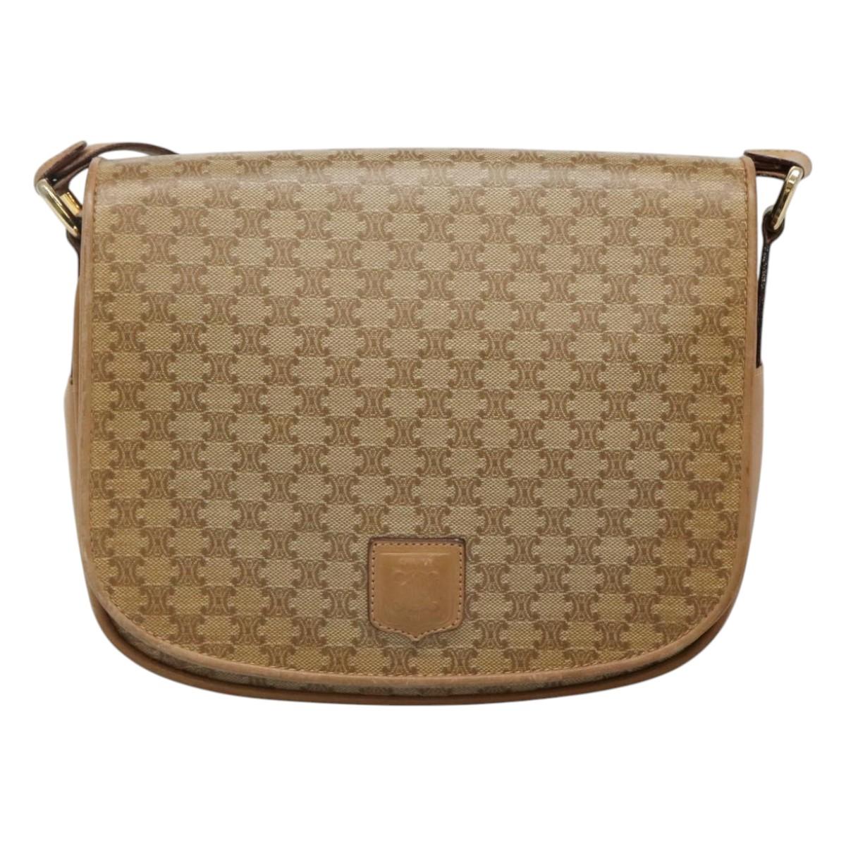 CELINE Macadam Canvas Shoulder Bag Beige Auth BA971
