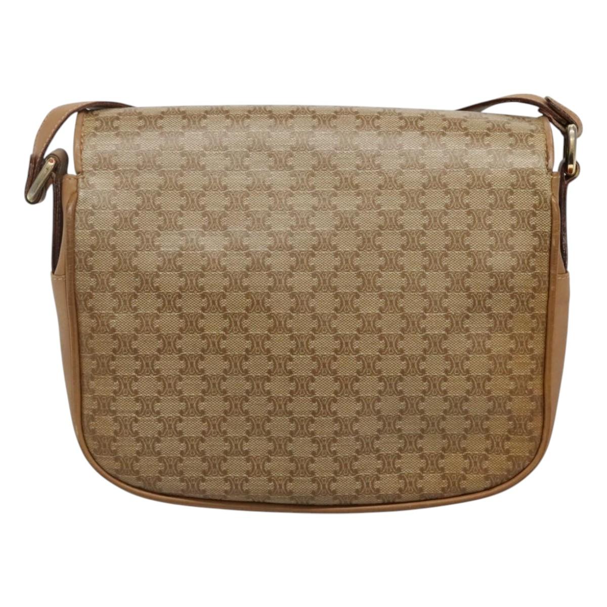 CELINE Macadam Canvas Shoulder Bag Beige Auth BA971