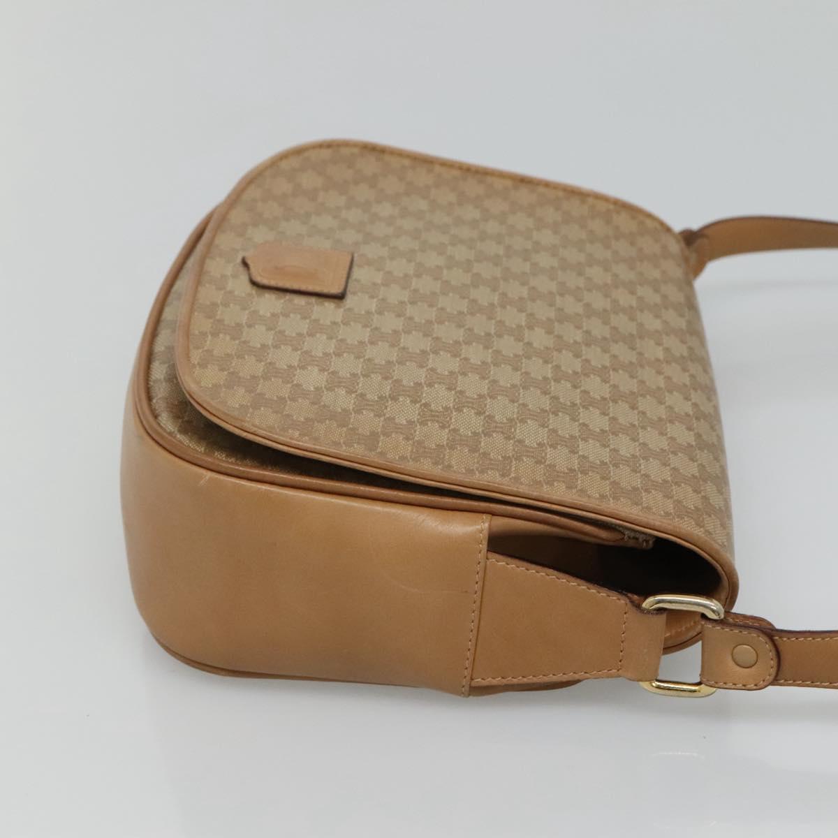 CELINE Macadam Canvas Shoulder Bag Beige Auth BA971