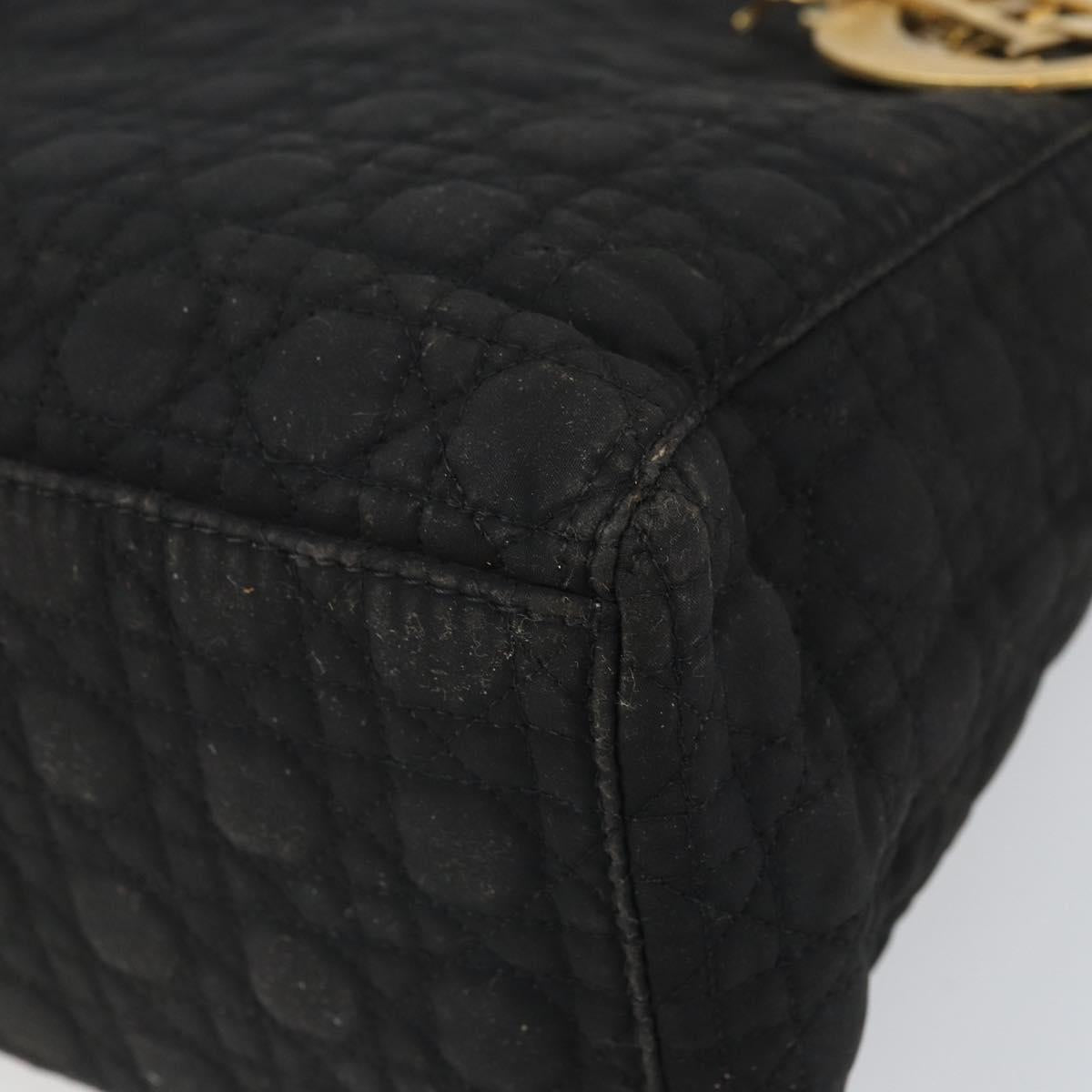 Christian Dior Canage Hand Bag Nylon Black Gold Auth BA9714