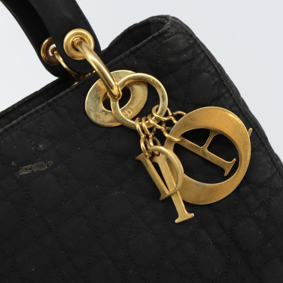 Christian Dior Canage Hand Bag Nylon Black Gold Auth BA9714