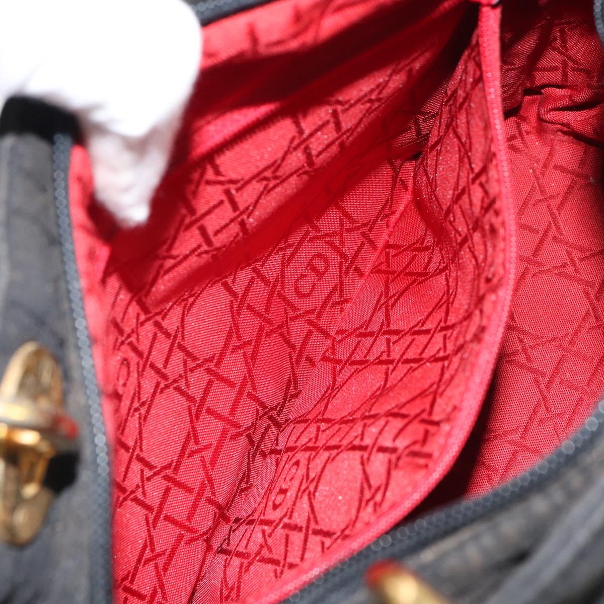 Christian Dior Canage Hand Bag Nylon Black Gold Auth BA9714