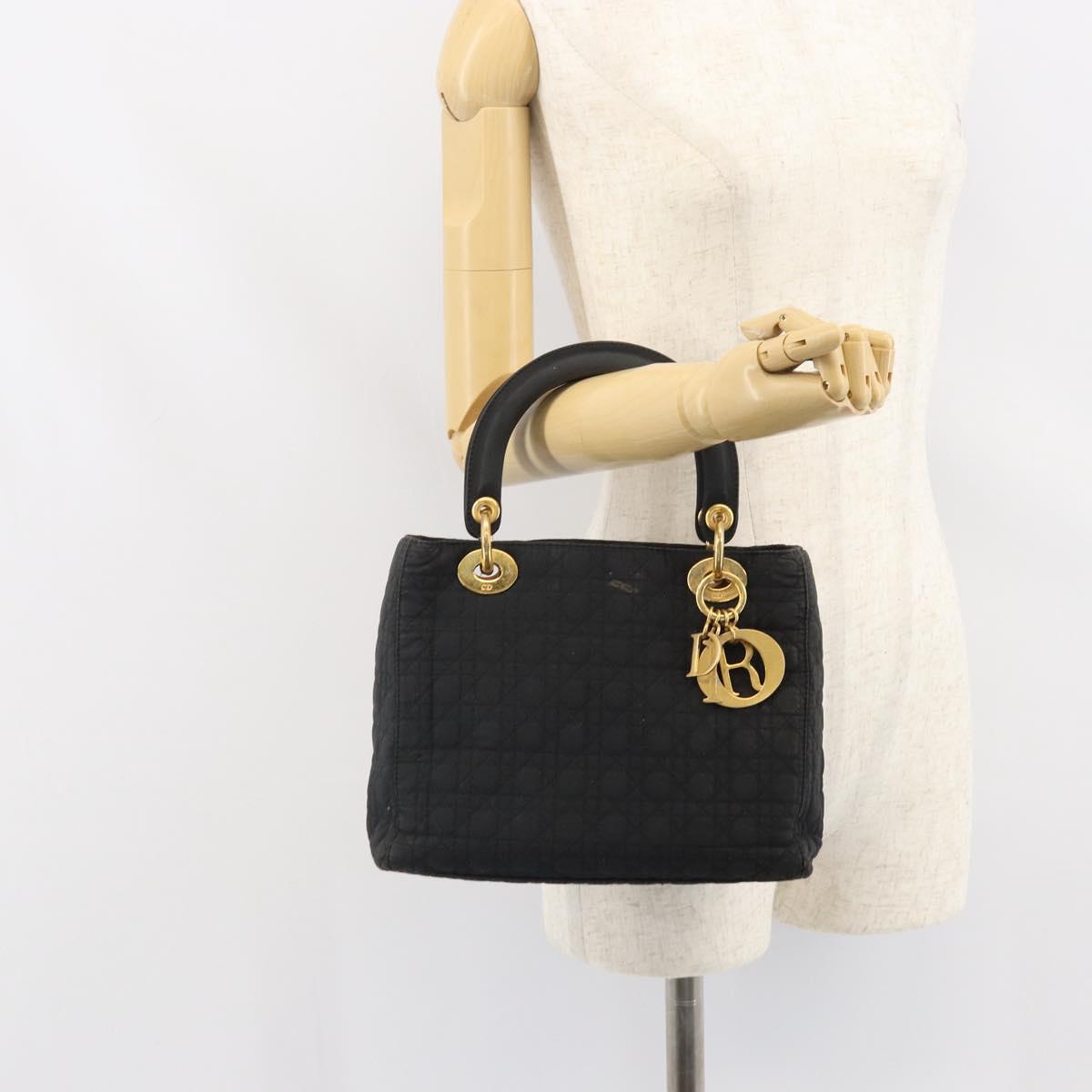 Christian Dior Canage Hand Bag Nylon Black Gold Auth BA9714