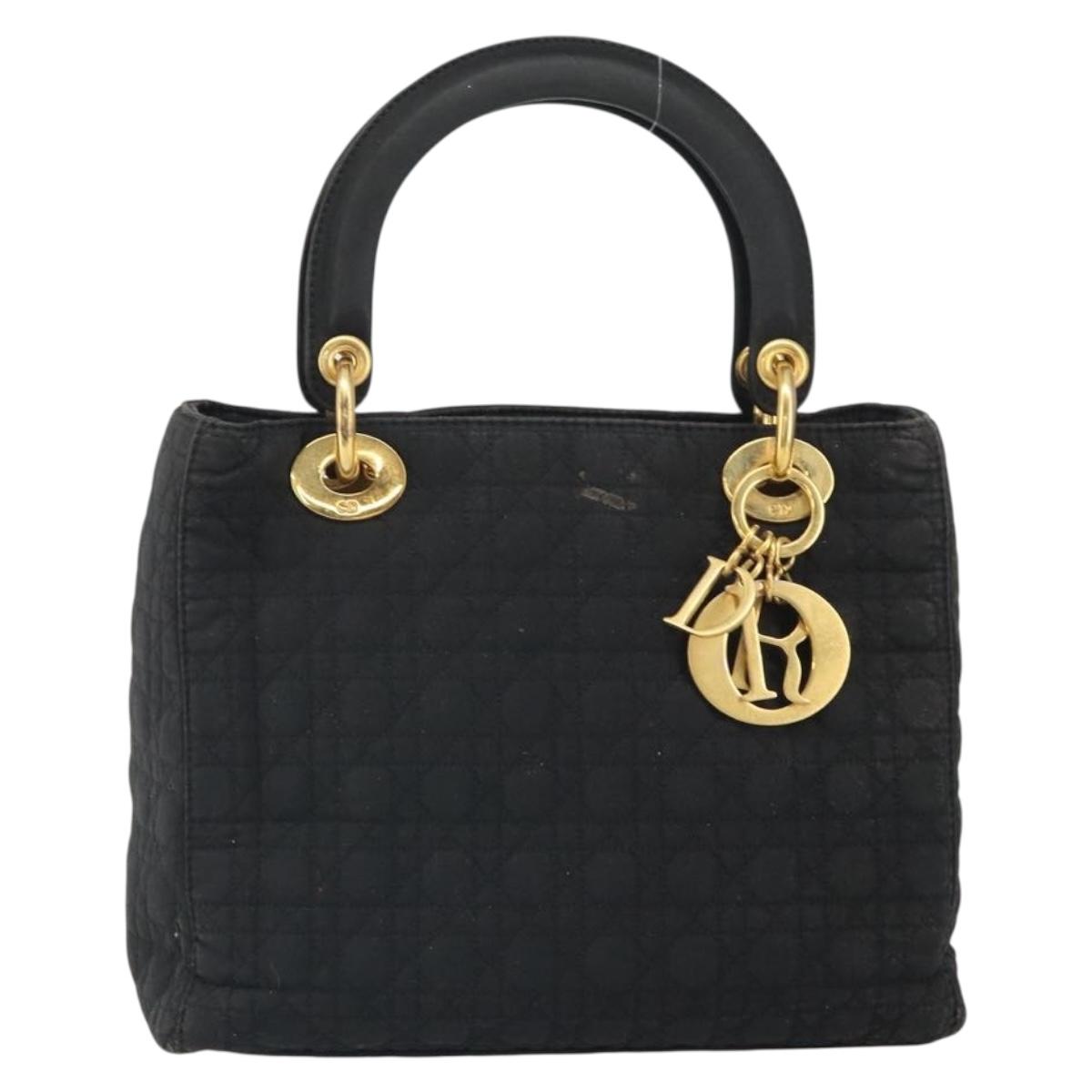 Christian Dior Canage Hand Bag Nylon Black Gold Auth BA9714