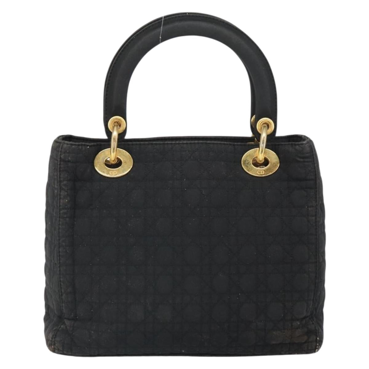 Christian Dior Canage Hand Bag Nylon Black Gold Auth BA9714
