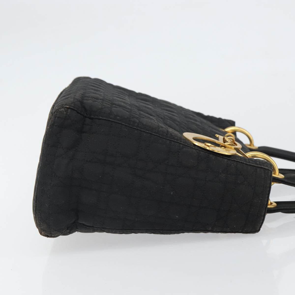 Christian Dior Canage Hand Bag Nylon Black Gold Auth BA9714