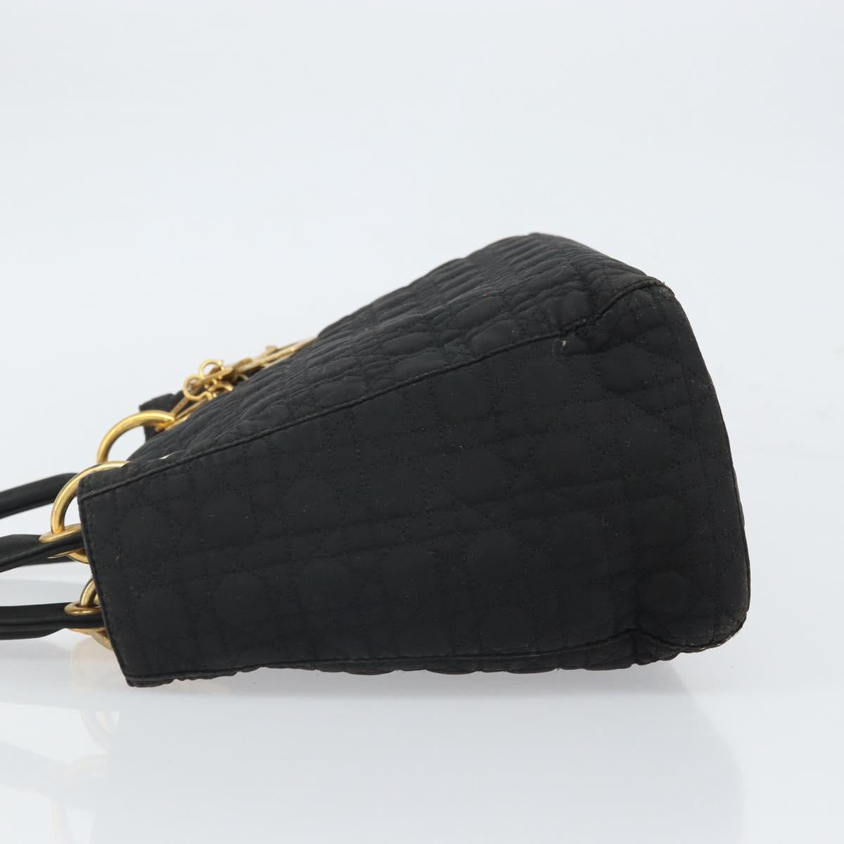 Christian Dior Canage Hand Bag Nylon Black Gold Auth BA9714