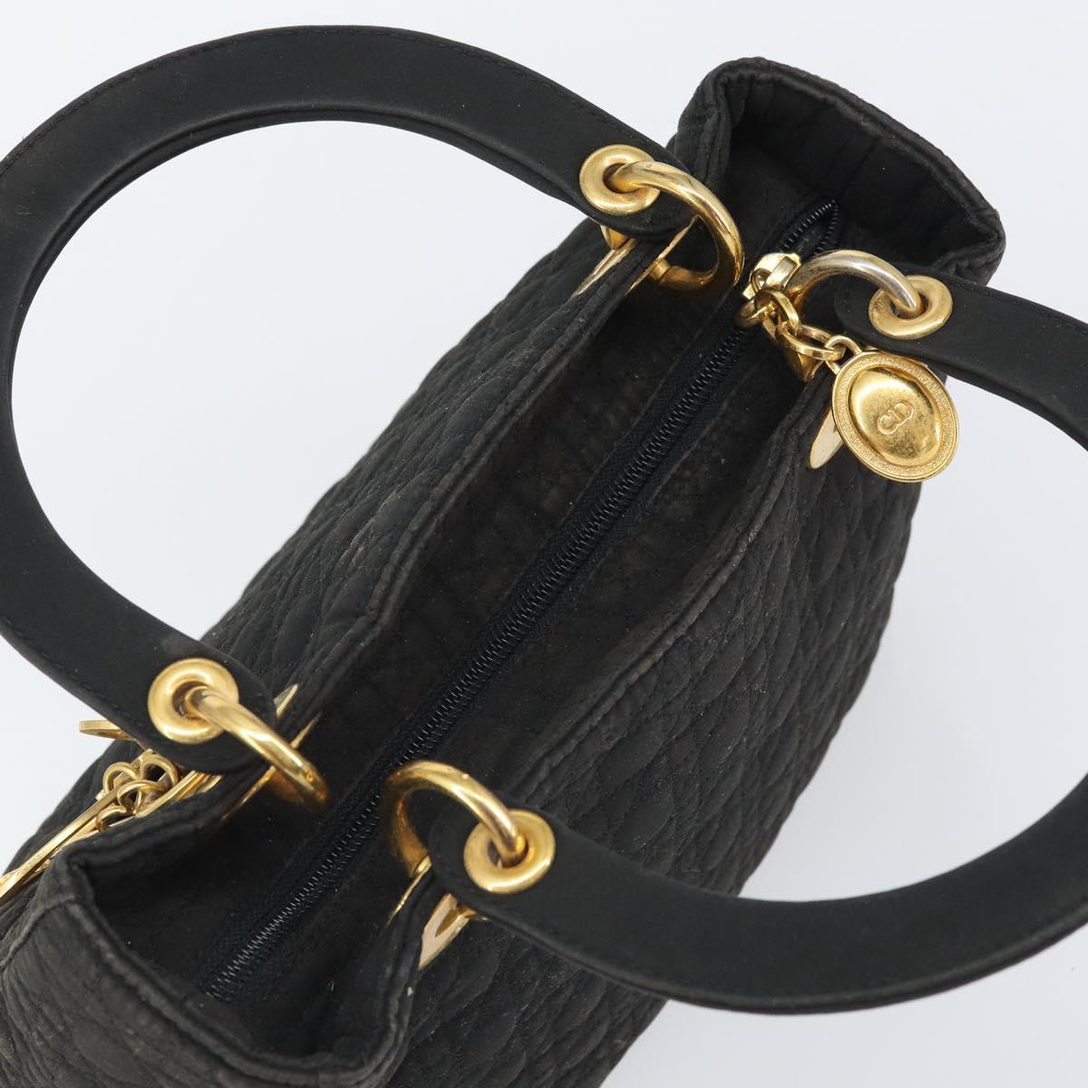 Christian Dior Canage Hand Bag Nylon Black Gold Auth BA9714