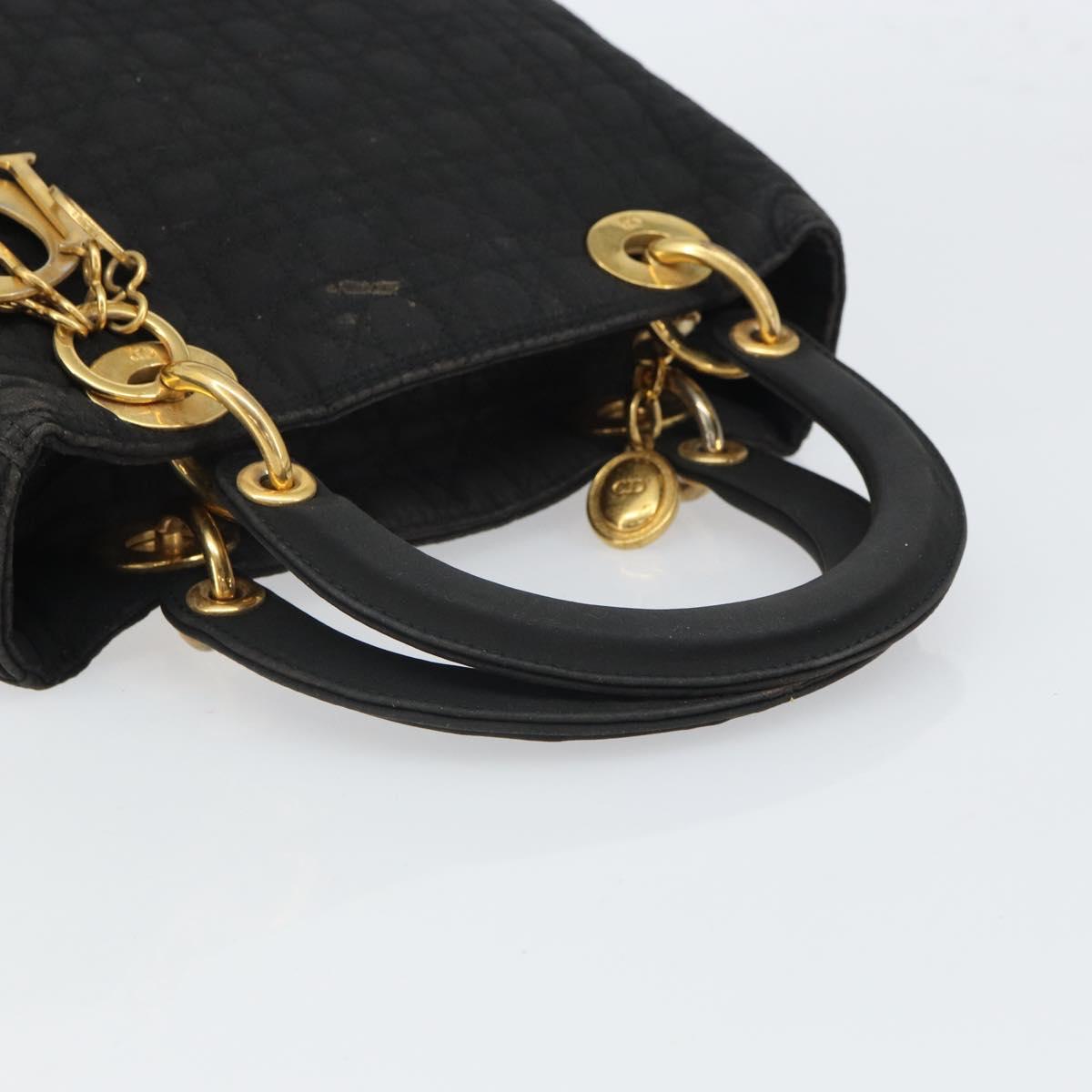 Christian Dior Canage Hand Bag Nylon Black Gold Auth BA9714