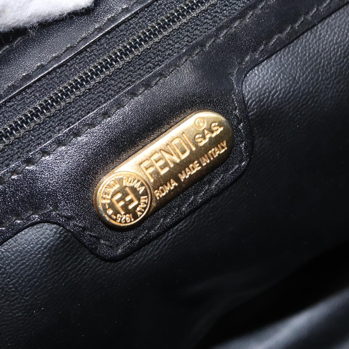 FENDI Pecan Canvas Hand Bag Black Brown gold Auth BA9717