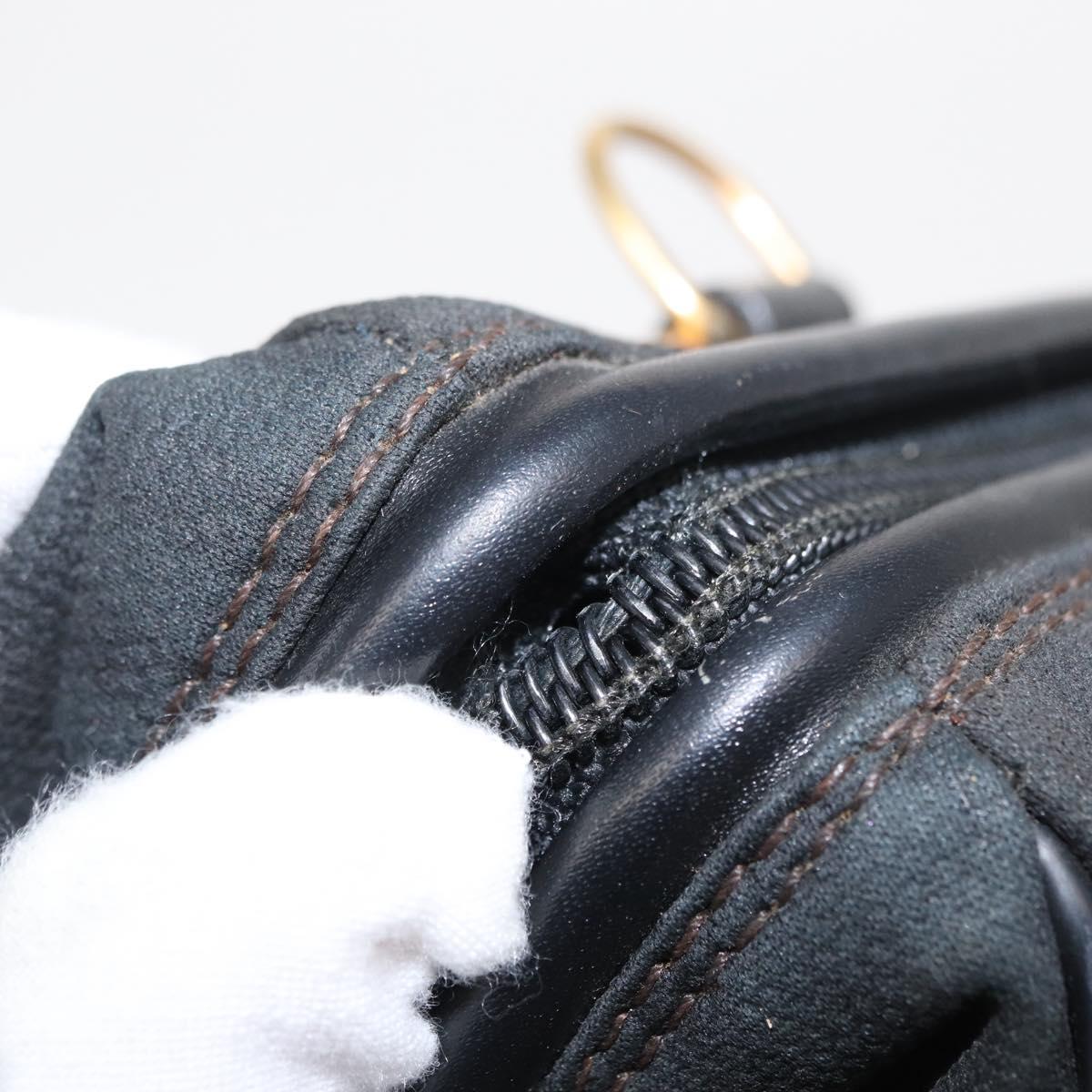 FENDI Pecan Canvas Hand Bag Black Brown gold Auth BA9717