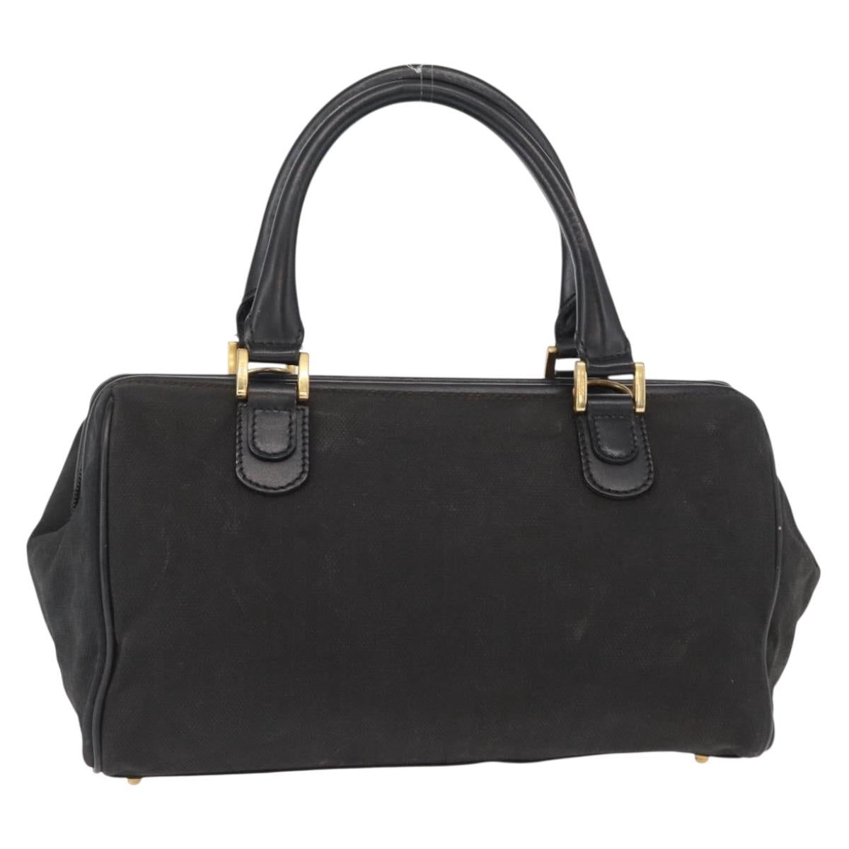 FENDI Pecan Canvas Hand Bag Black Brown gold Auth BA9717