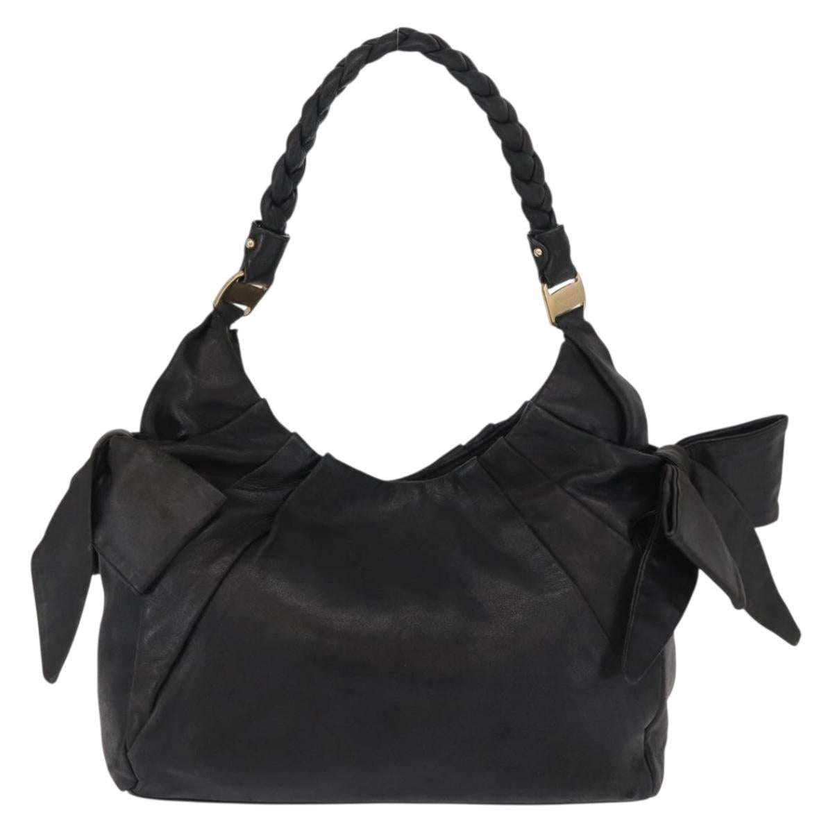 Salvatore Ferragamo Tote Bag Leather Black Gold Auth BA9720