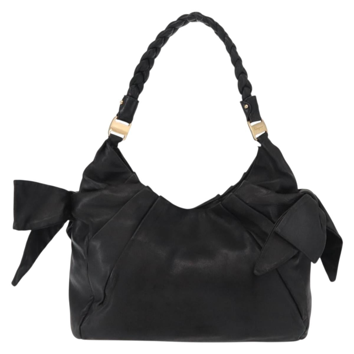 Salvatore Ferragamo Tote Bag Leather Black Gold Auth BA9720