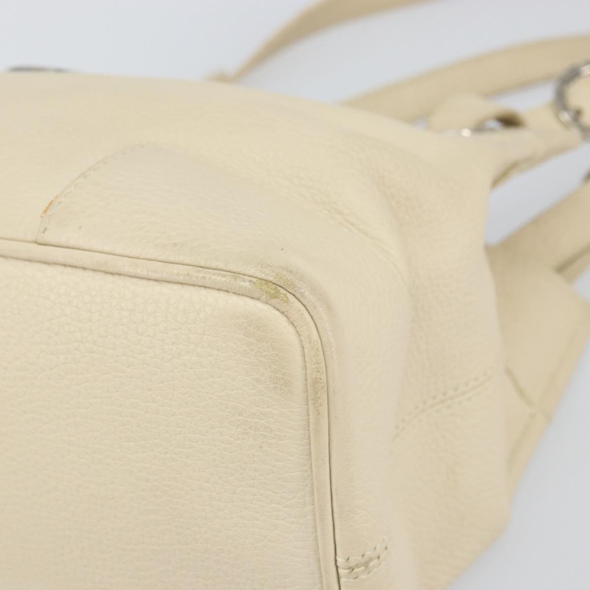 BVLGARI Tote Bag Leather Beige Silver Auth BA9722