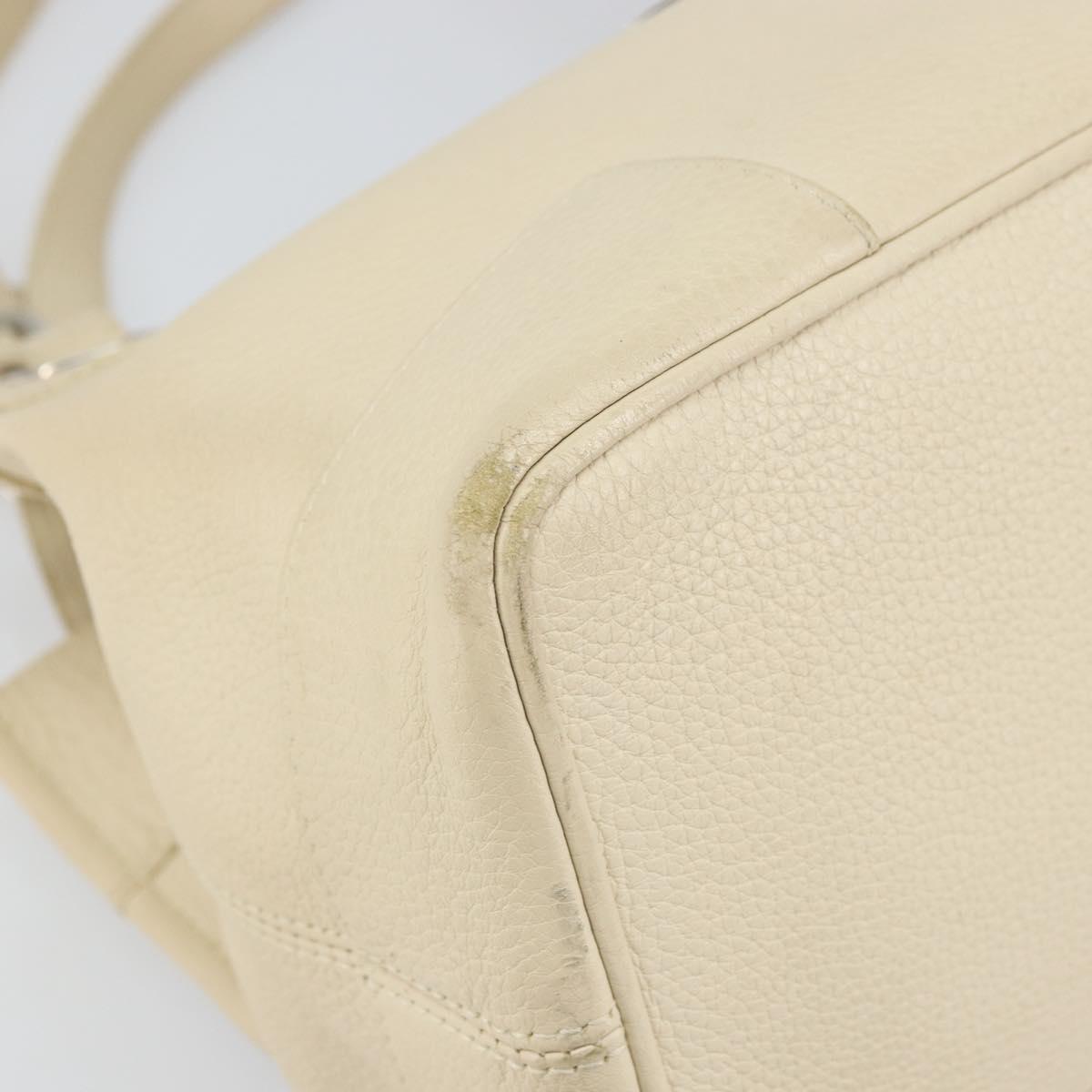 BVLGARI Tote Bag Leather Beige Silver Auth BA9722