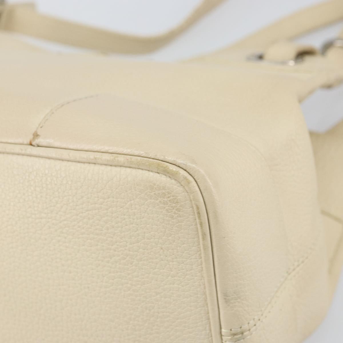 BVLGARI Tote Bag Leather Beige Silver Auth BA9722