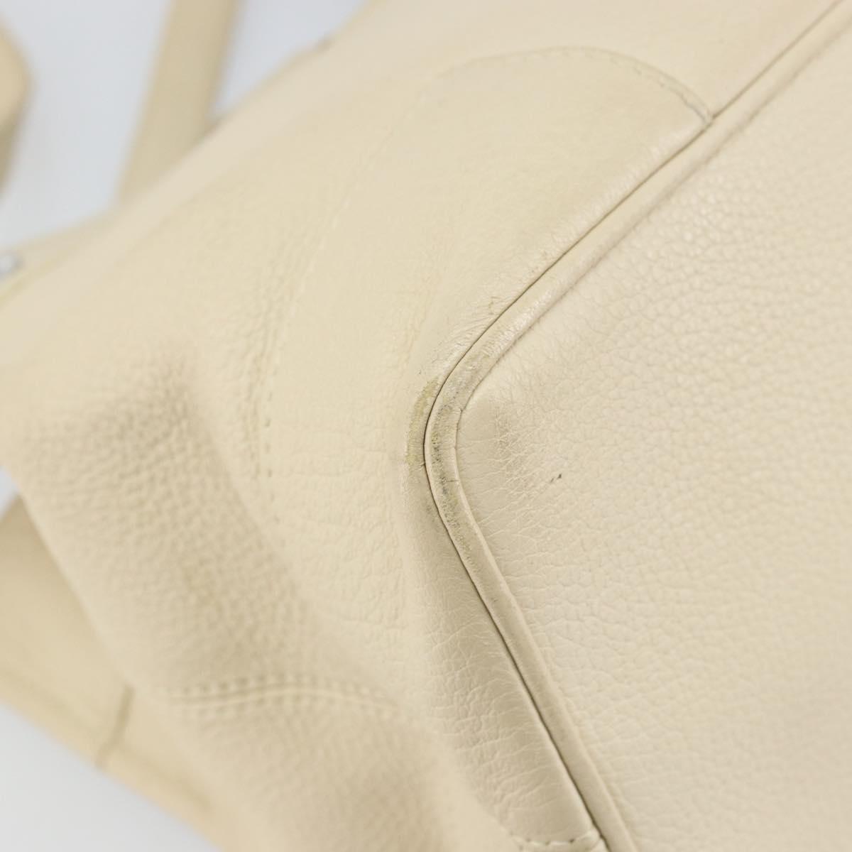 BVLGARI Tote Bag Leather Beige Silver Auth BA9722