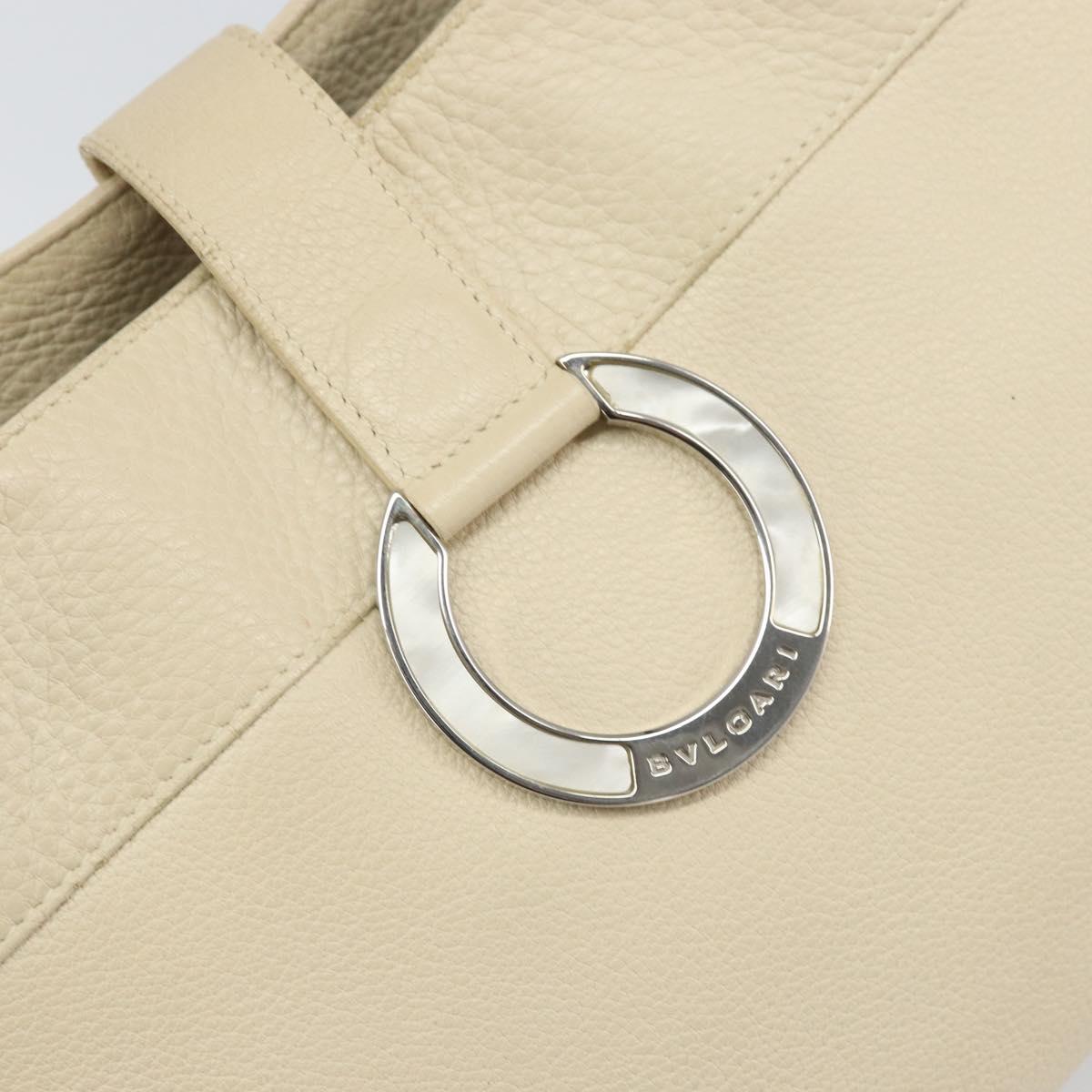 BVLGARI Tote Bag Leather Beige Silver Auth BA9722