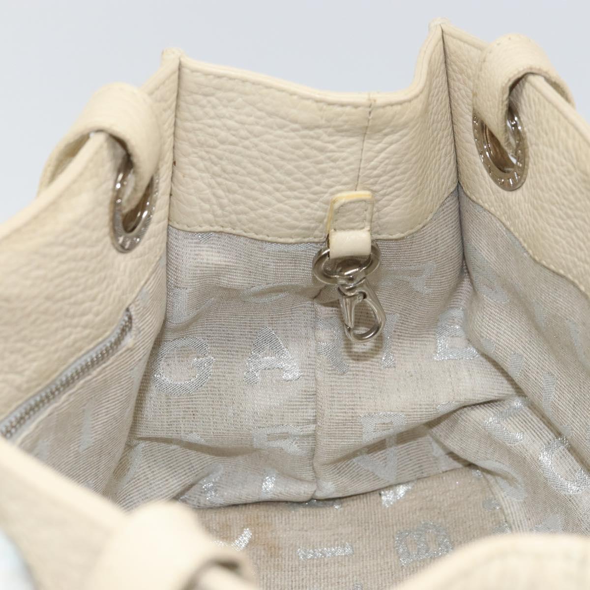 BVLGARI Tote Bag Leather Beige Silver Auth BA9722