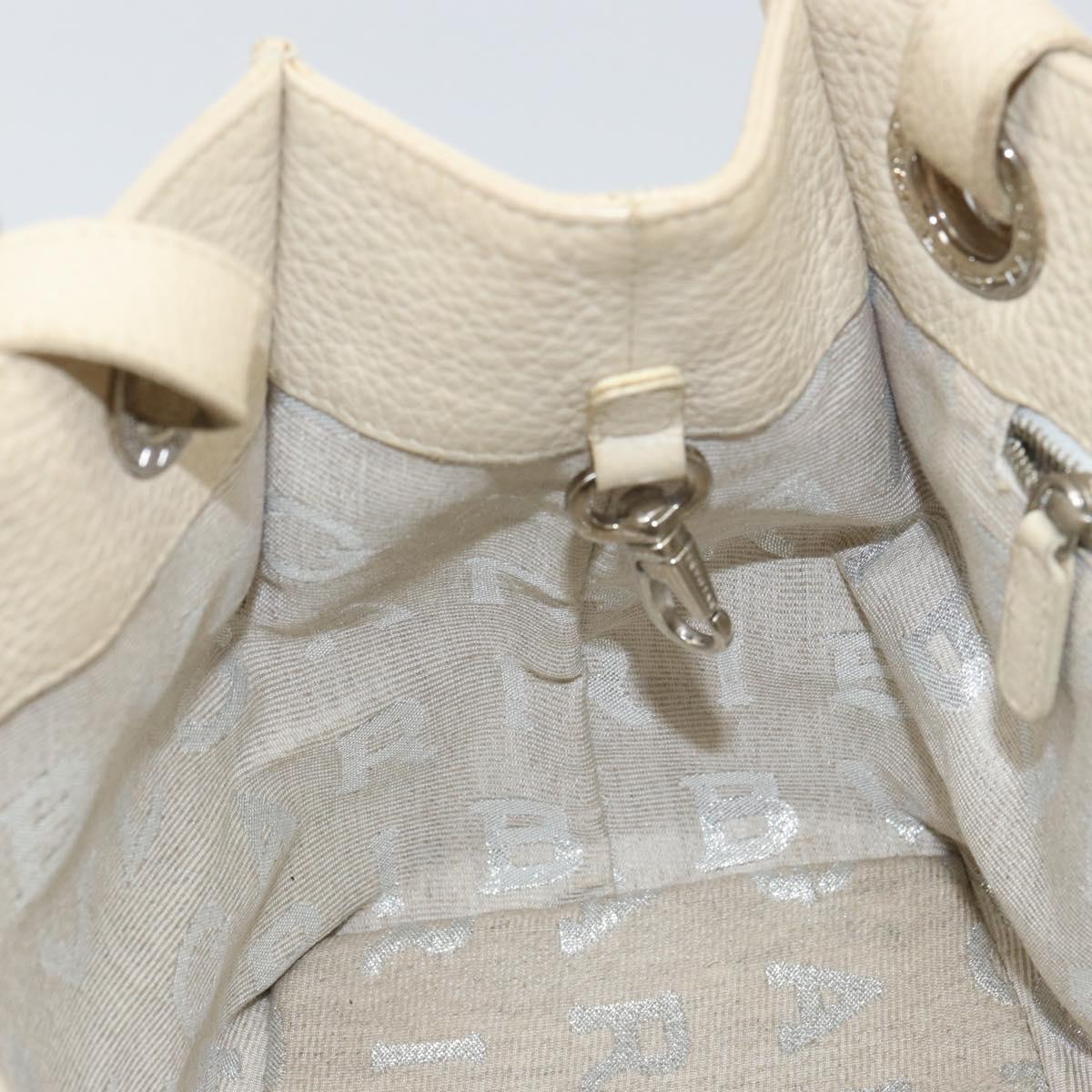 BVLGARI Tote Bag Leather Beige Silver Auth BA9722