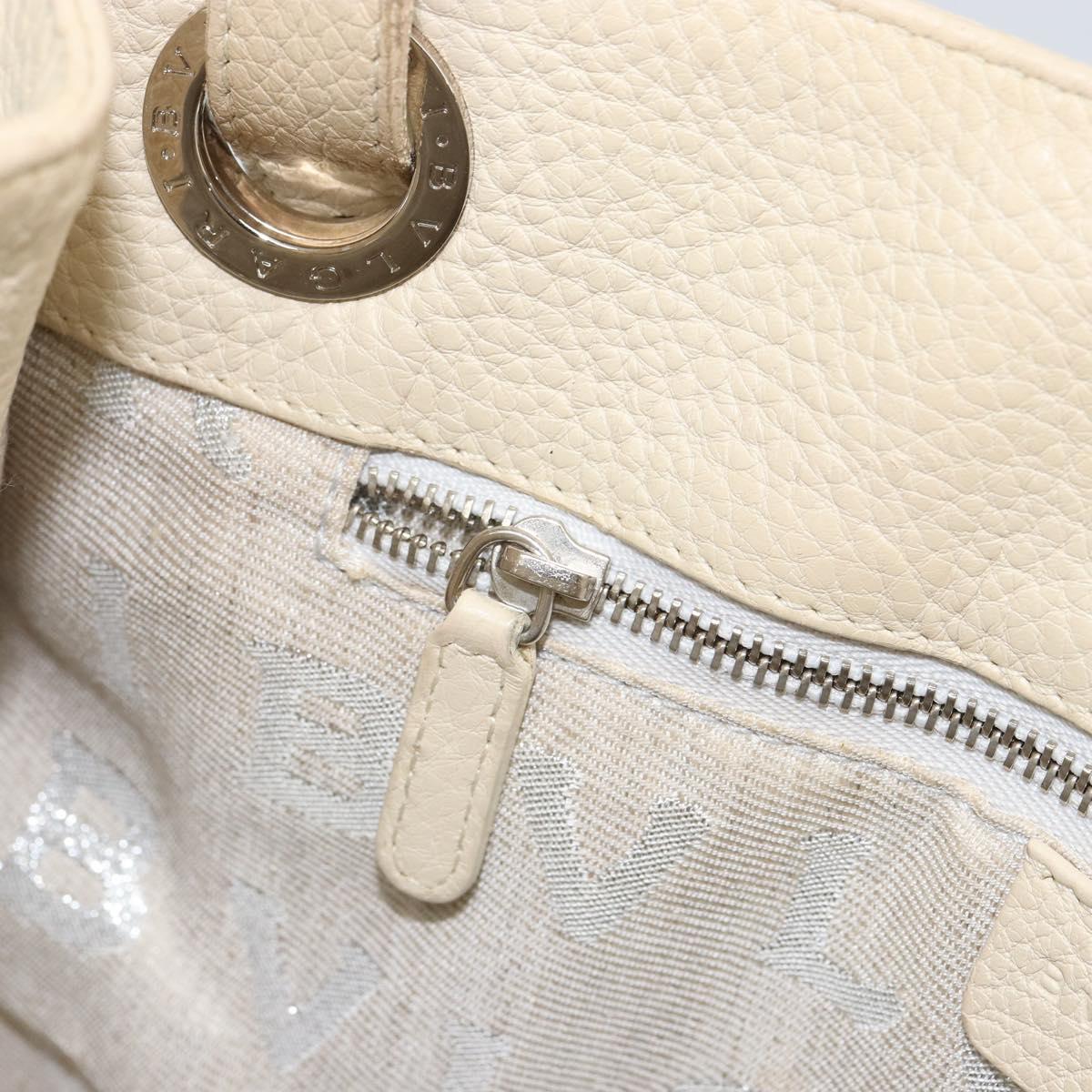 BVLGARI Tote Bag Leather Beige Silver Auth BA9722