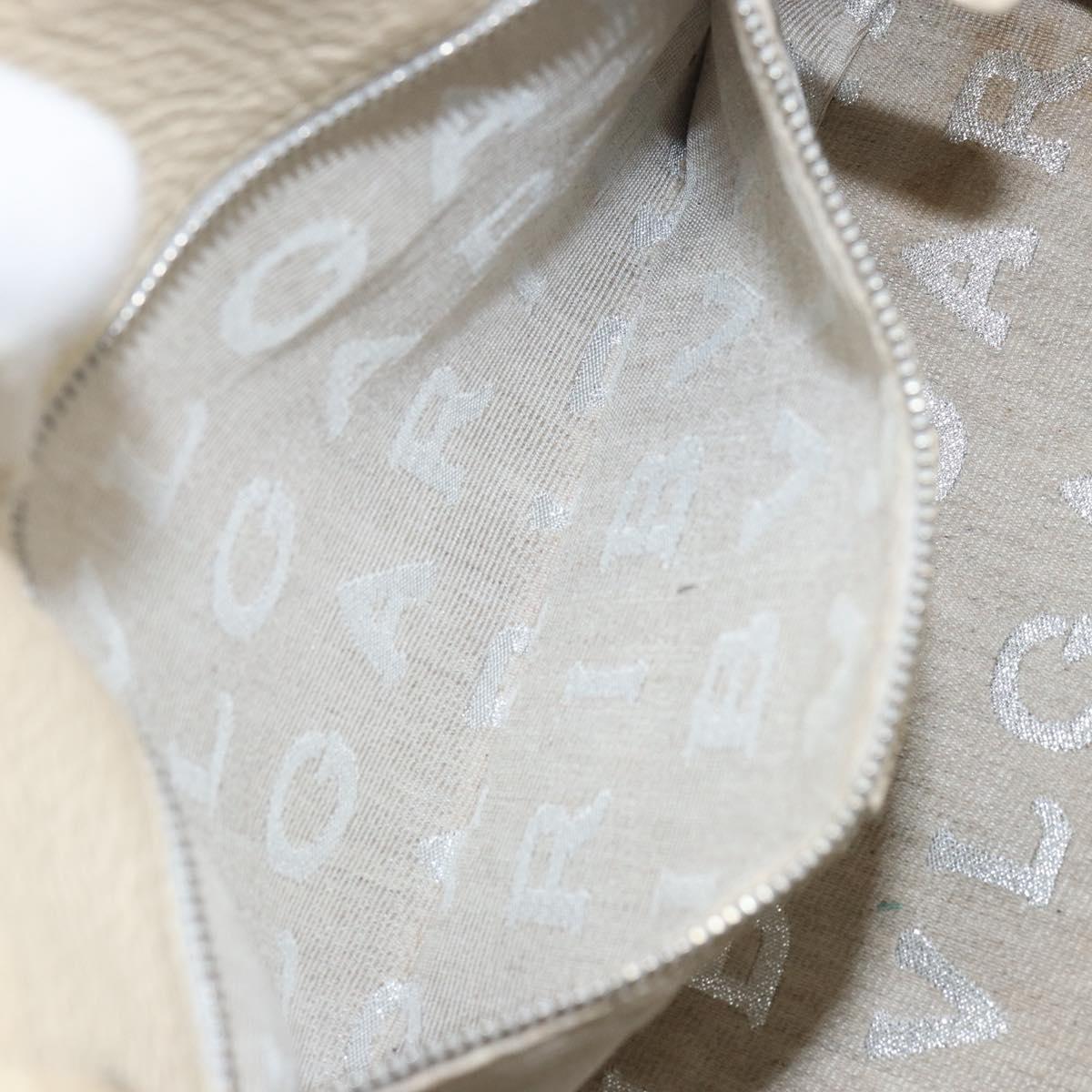 BVLGARI Tote Bag Leather Beige Silver Auth BA9722