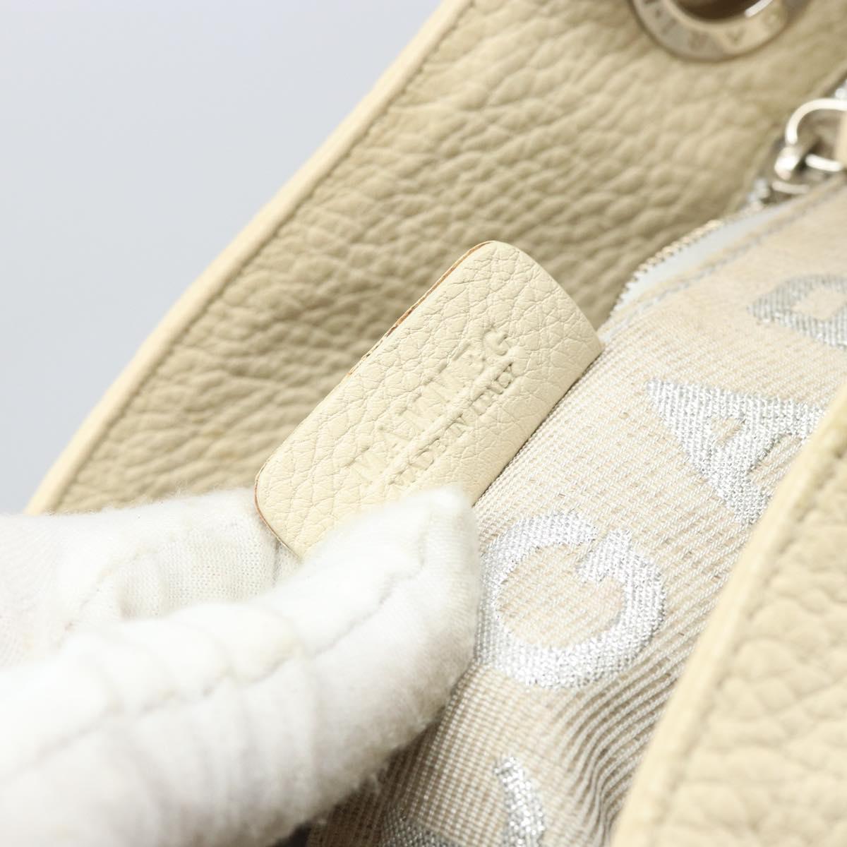 BVLGARI Tote Bag Leather Beige Silver Auth BA9722