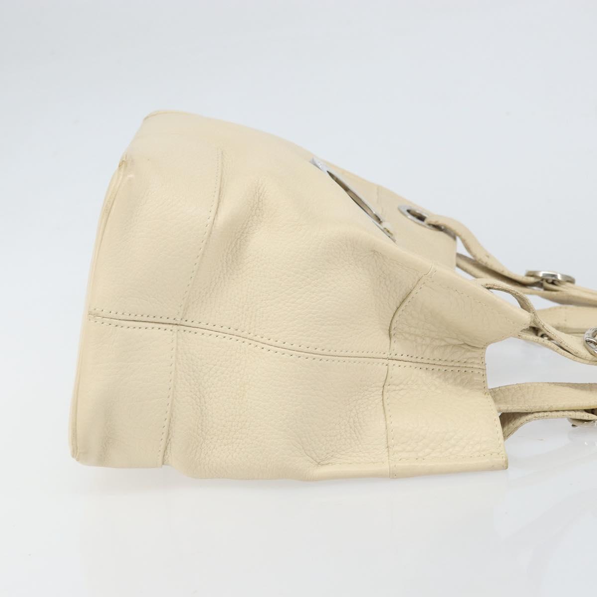 BVLGARI Tote Bag Leather Beige Silver Auth BA9722