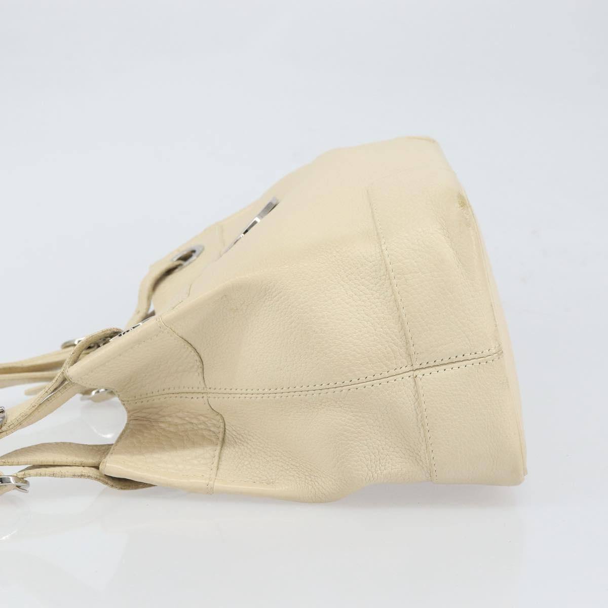 BVLGARI Tote Bag Leather Beige Silver Auth BA9722