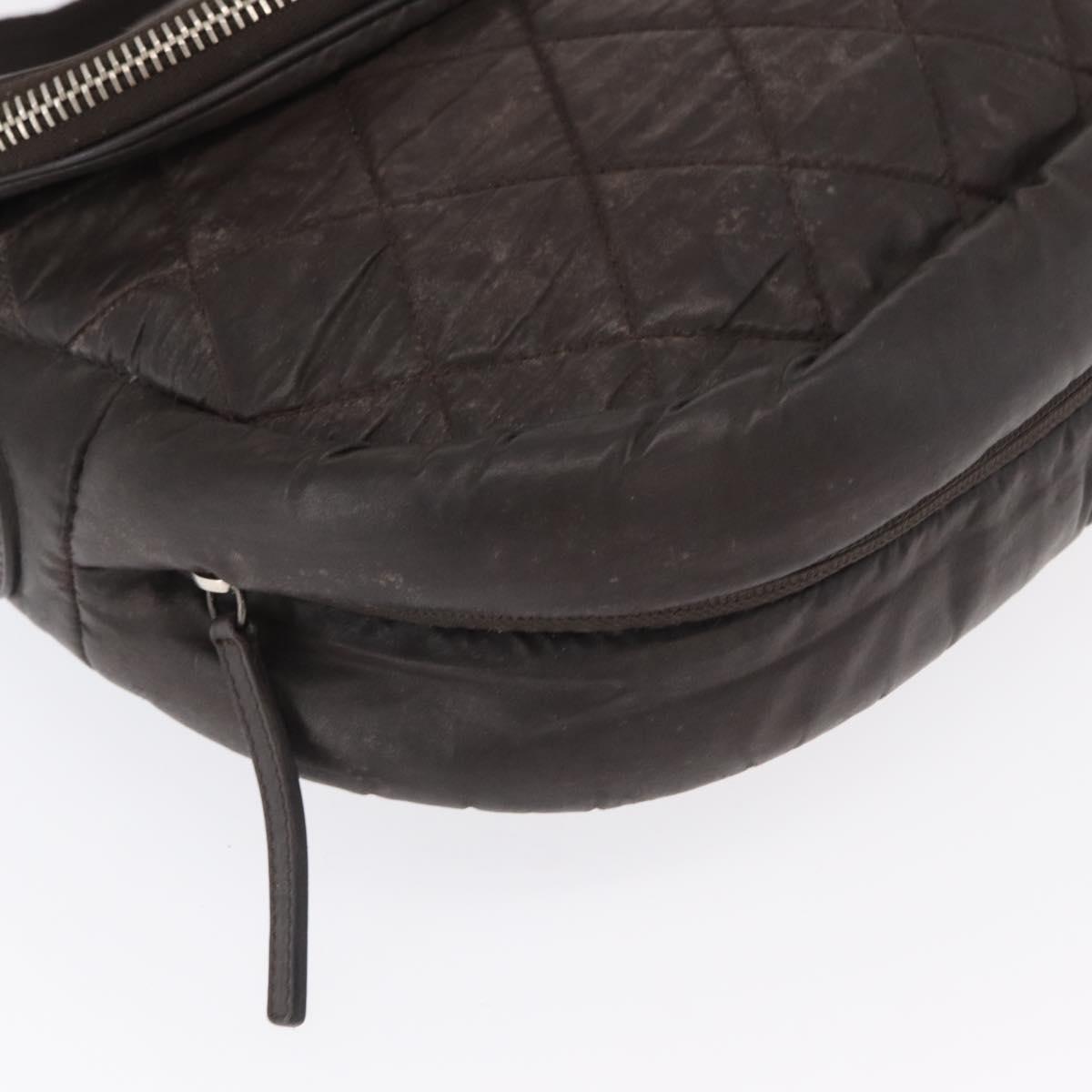 CHANEL Matelasse Shoulder Bag Nylon Brown Silver CC Auth BA9723