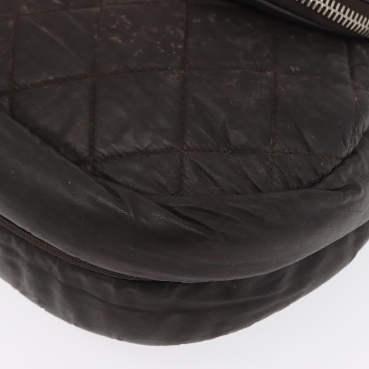 CHANEL Matelasse Shoulder Bag Nylon Brown Silver CC Auth BA9723