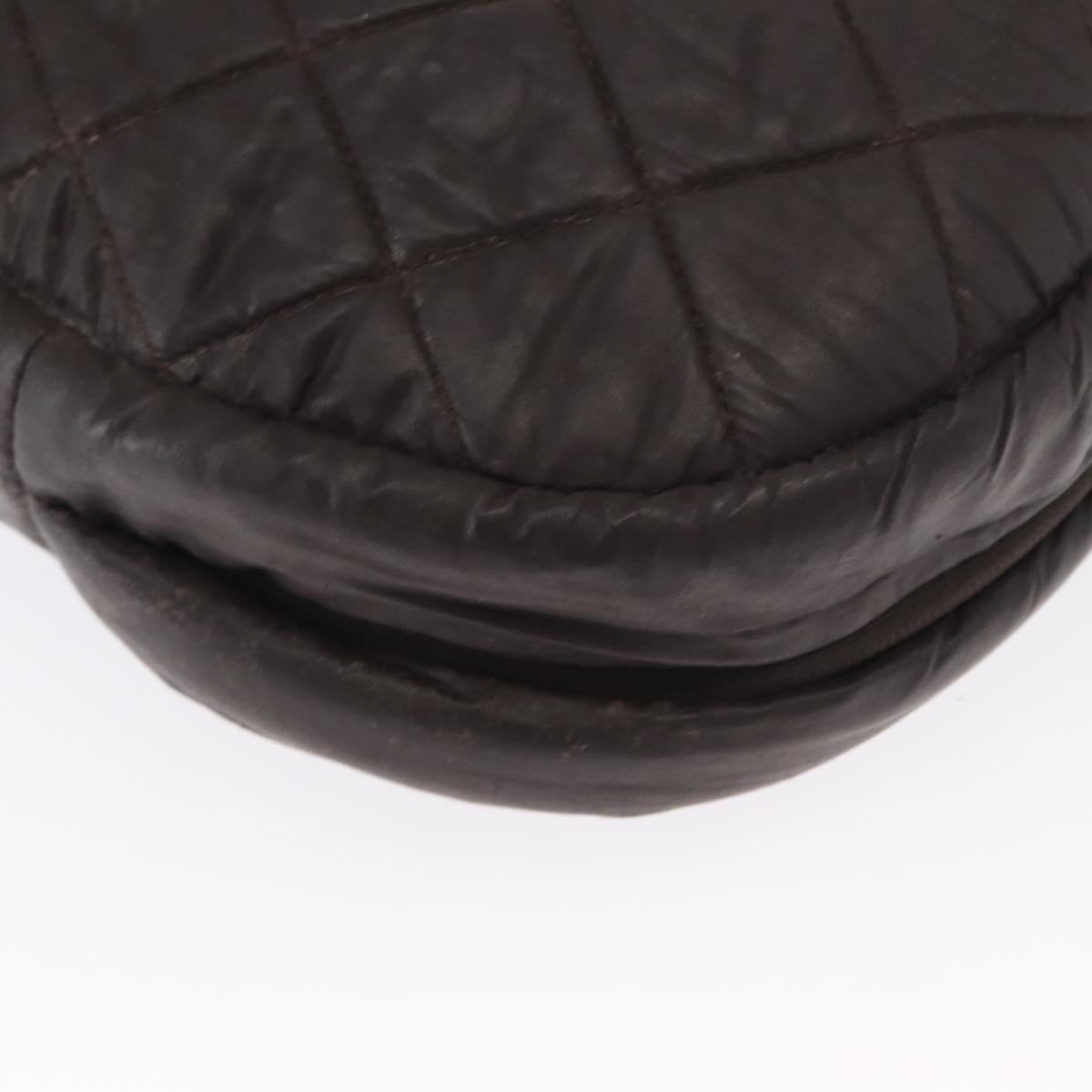 CHANEL Matelasse Shoulder Bag Nylon Brown Silver CC Auth BA9723