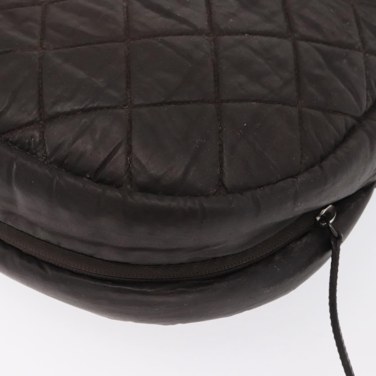 CHANEL Matelasse Shoulder Bag Nylon Brown Silver CC Auth BA9723