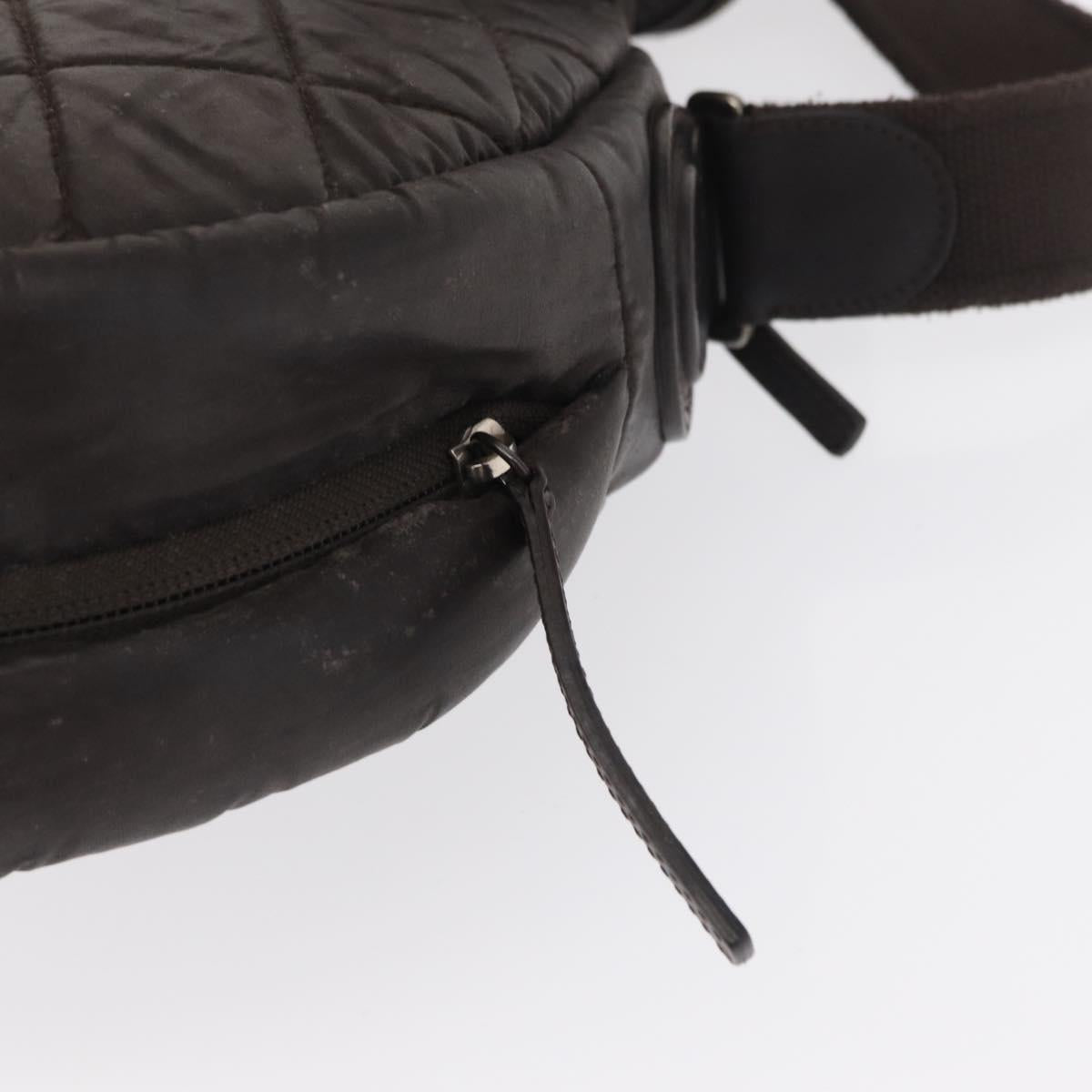 CHANEL Matelasse Shoulder Bag Nylon Brown Silver CC Auth BA9723