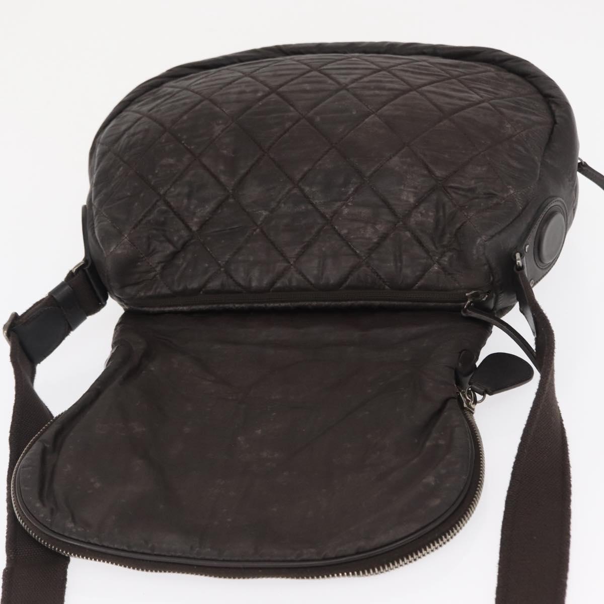 CHANEL Matelasse Shoulder Bag Nylon Brown Silver CC Auth BA9723